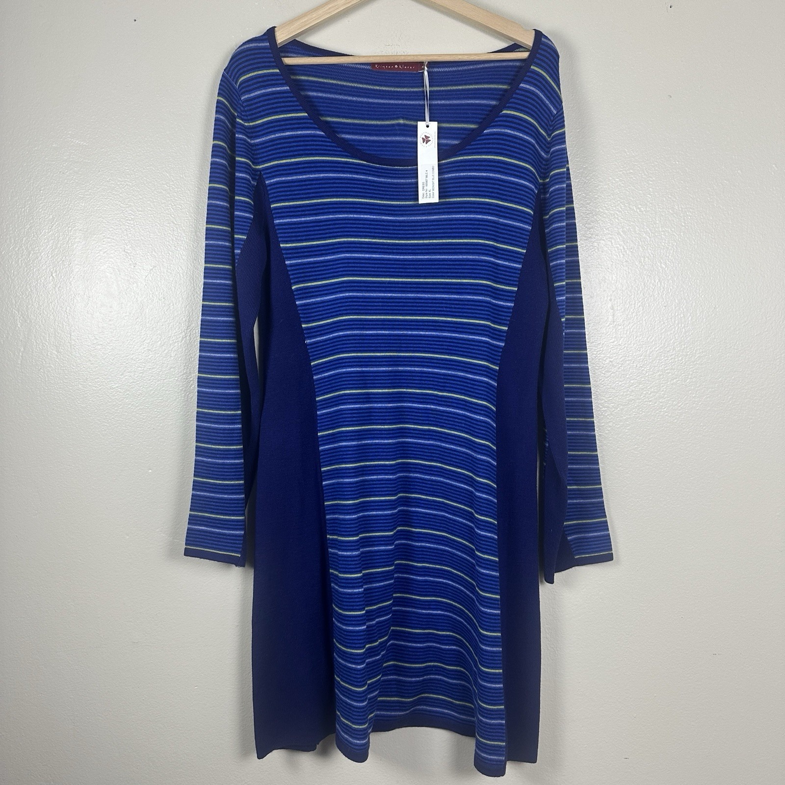 Krimson & Clover Women's Xl Blue 100% Wool Striped Dress Fit & Flare New